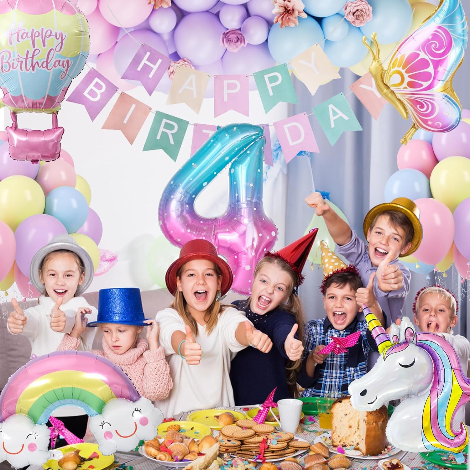 Thumbnail 6 de YEJIKJ Unicorn Balloons 4th Birthday Banner 🎈