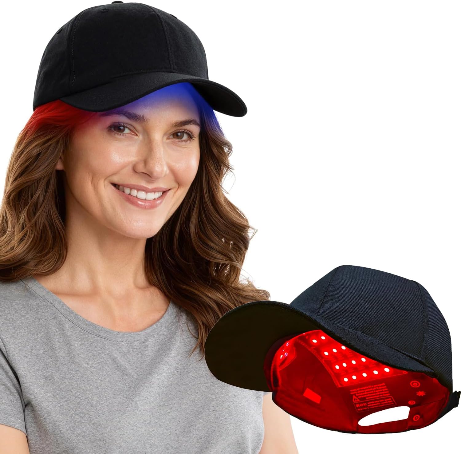 Detalle de GR-B1000-Black-A Red Light Therapy Cap, 660 nm Red, 850 nm Infrared, 450 nm Blue