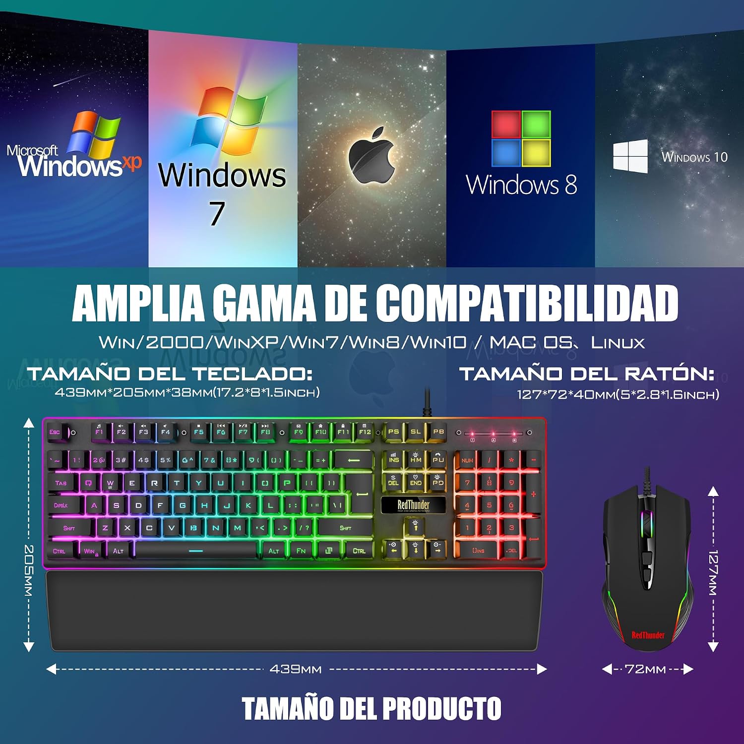 Detalle 2 de RedThunder K10 Kit Gaming 3 en 1 con RGB y Teclas Mecánicas