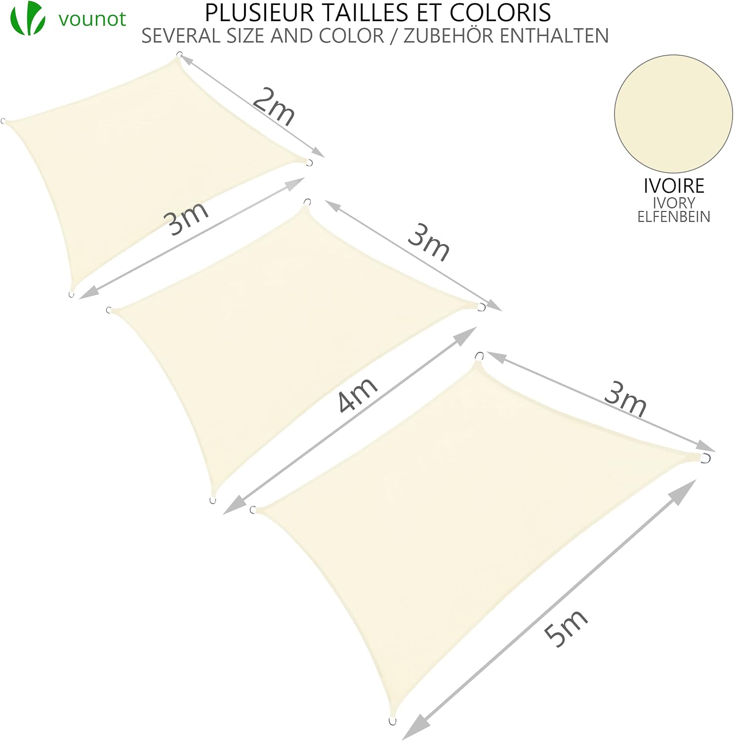 Thumbnail 5 de VOUNOT Vela Ombreggiante Rettangolare 3x4 m – Ombra elegante e protezione UV per giardino e terrazza