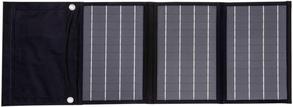 Detalle de Technaxx TX-214 portabel 50 W-solpanel med LCD-regulator och två USB-portar