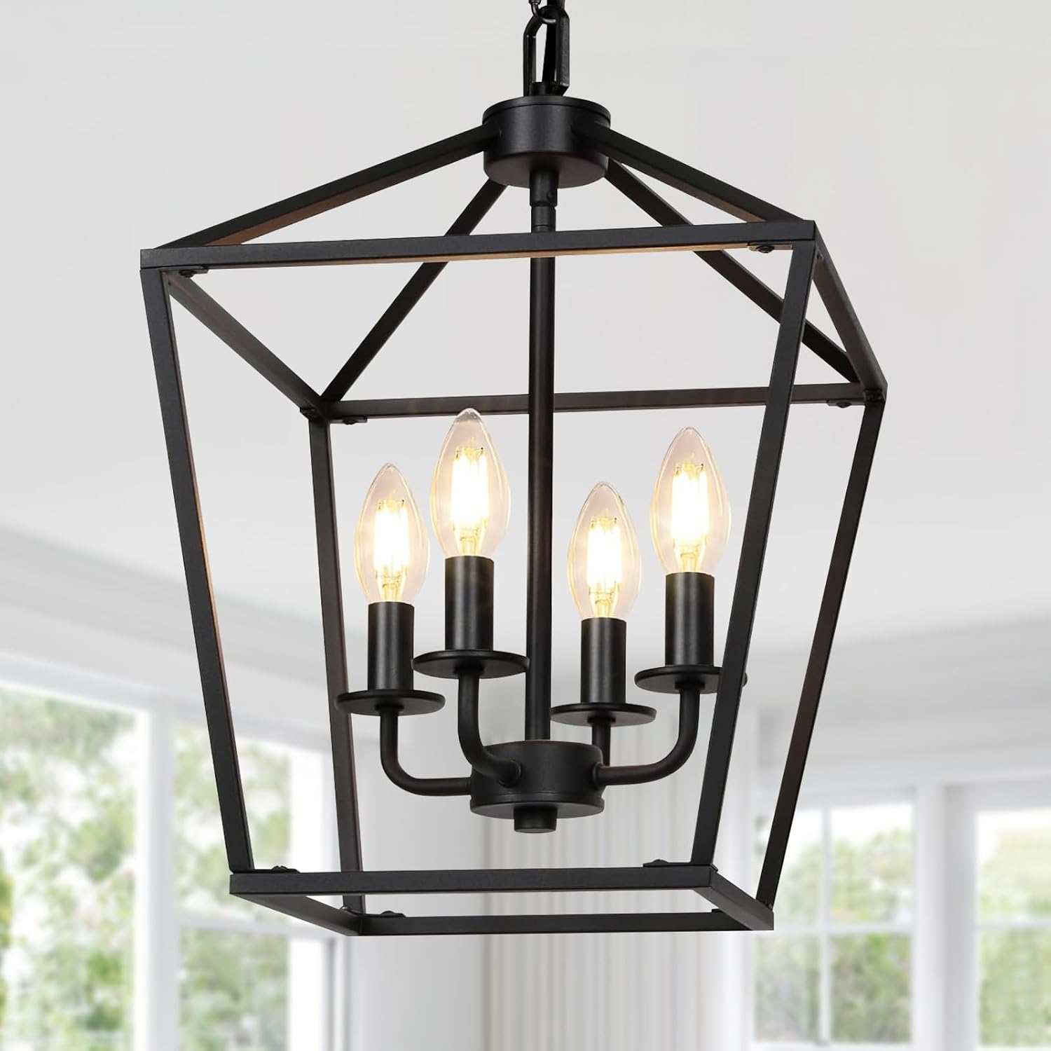 Detalle de SANGFOR Chandelier, 4-Light Black Metal Farmhouse Ceiling Fixture