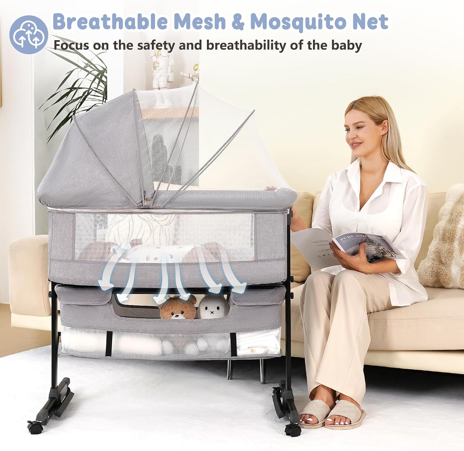 Thumbnail 5 de Semphis 968 3-in-1 Baby Bassinet, Adjustable Bedside Sleeper with Mesh