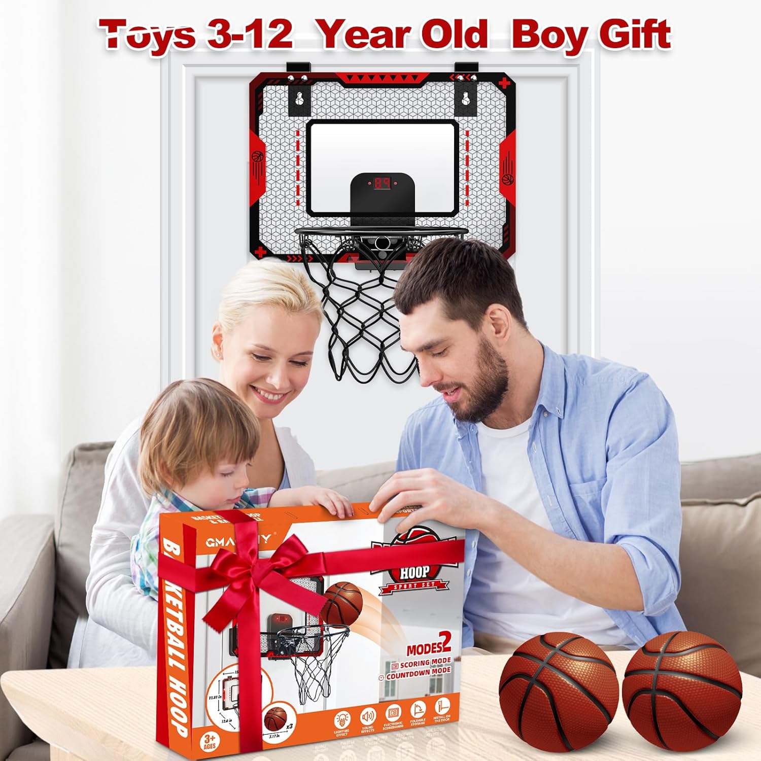 Thumbnail 5 de Indoor Basketball Hoop with Electronic Scoreboard — Door Mount for 5+ Year Olds