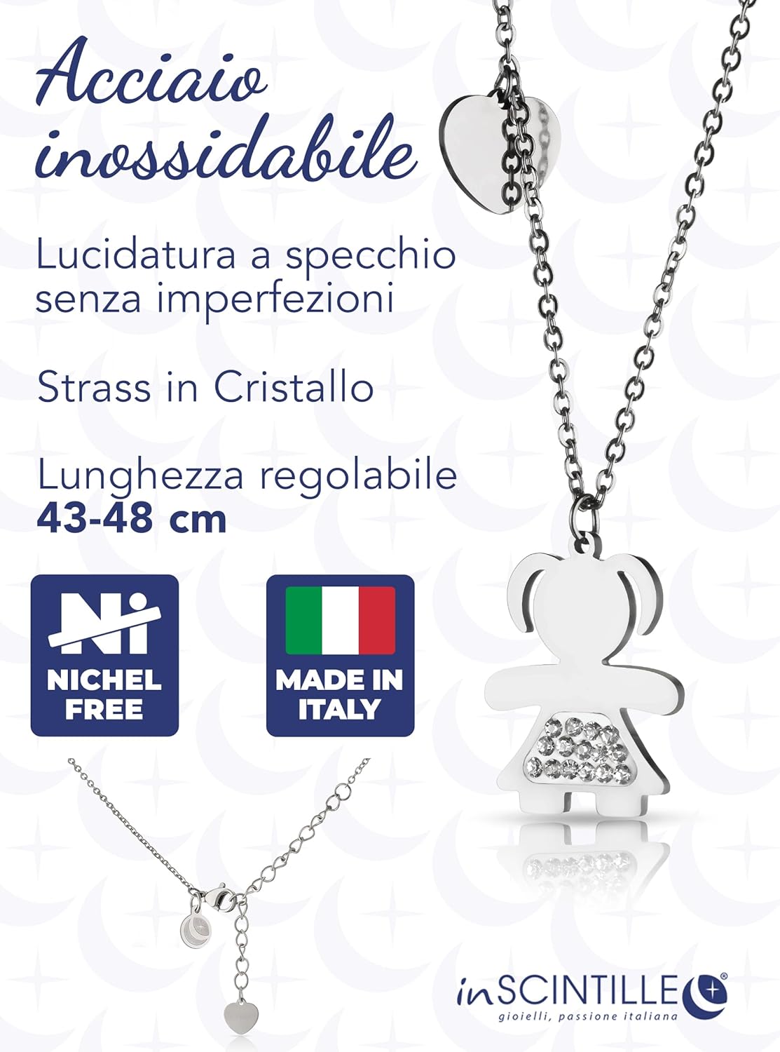 Detalle 2 de Collana Donna in Acciaio Inossidabile con Ciondolo Bebè e Cristalli Strass di inSCINTILLE