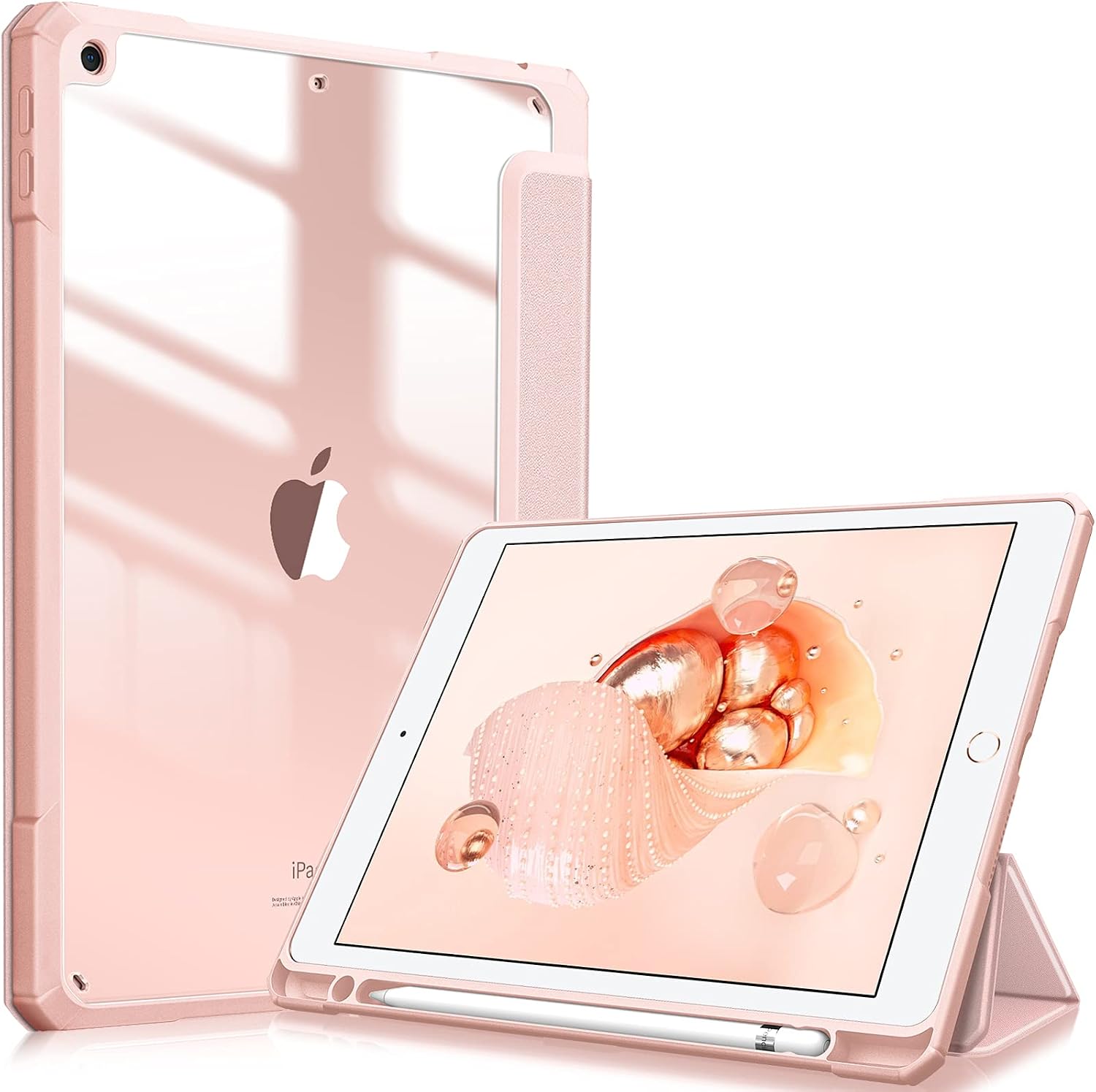 Detalle de Fintie Hybrid Hülle für 10,2 Zoll iPad (9./8./7. Gen) mit Stifthalter – stoßfester Schutz in Roségold
