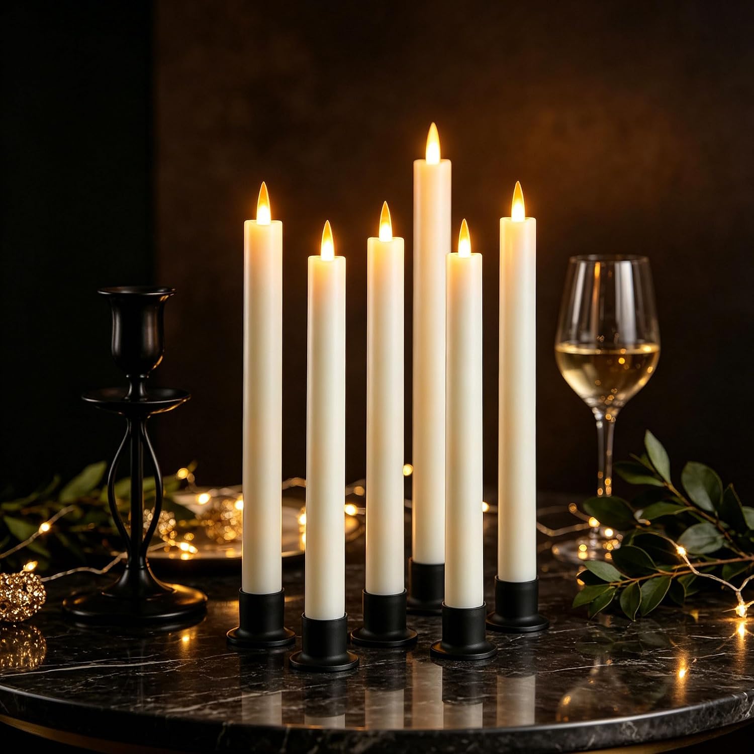 Detalle de Da by GMGL-6 Ivory Flameless Taper Candles, 6-Pack with Remote Control