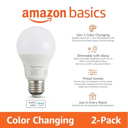 Detalle 2 de Amazon Basics Smart Ampoule LED multicolore (8W équivalent 60W) – lot de 2, culot E27, compatible Alexa uniquement