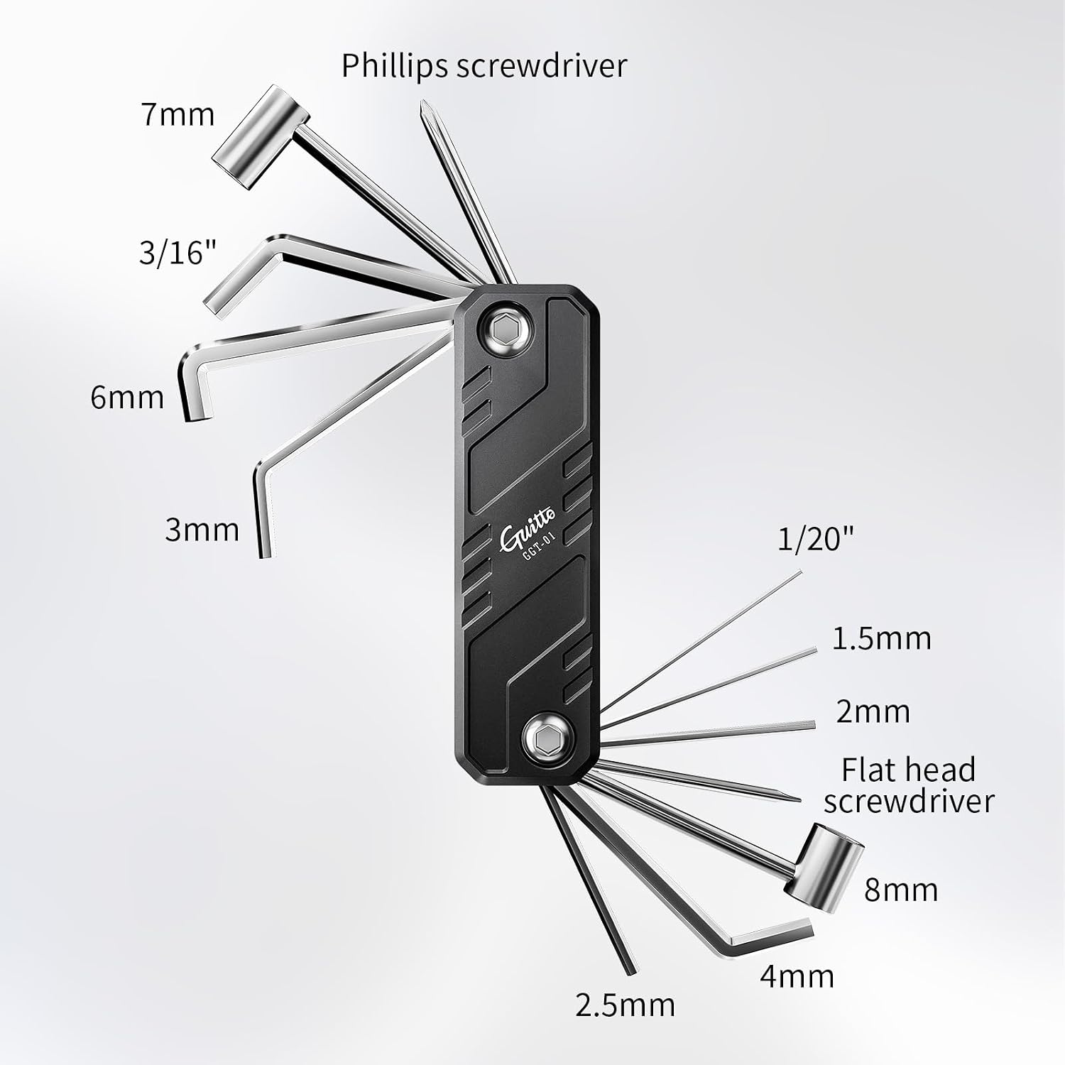 Detalle 1 de GUITTO GGT-01 Guitar Multi-Tool, 12-in-1 Aluminum Setup Kit