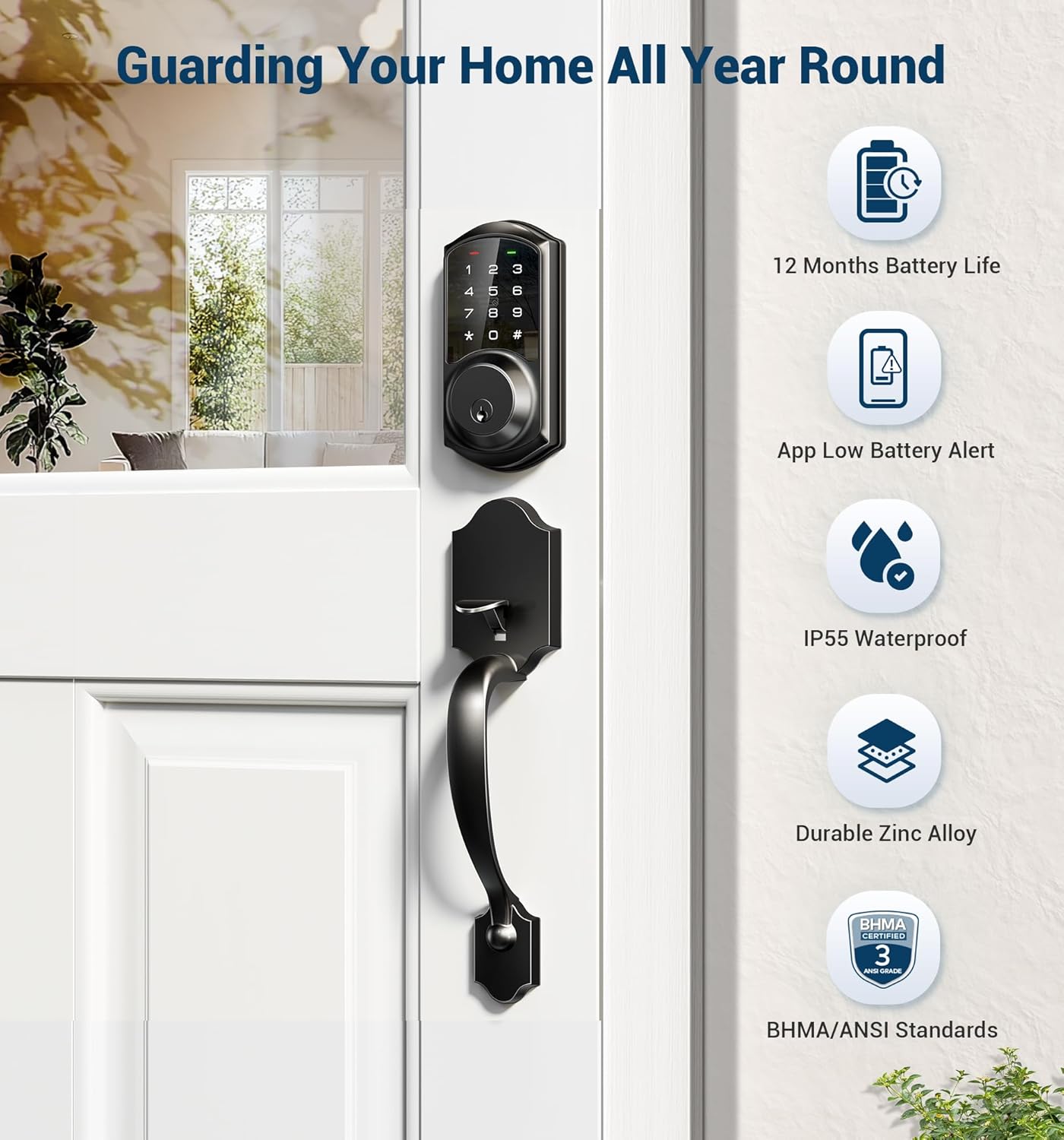 Thumbnail 6 de Veise Smart Front Door Lock Handle Set Matte Black