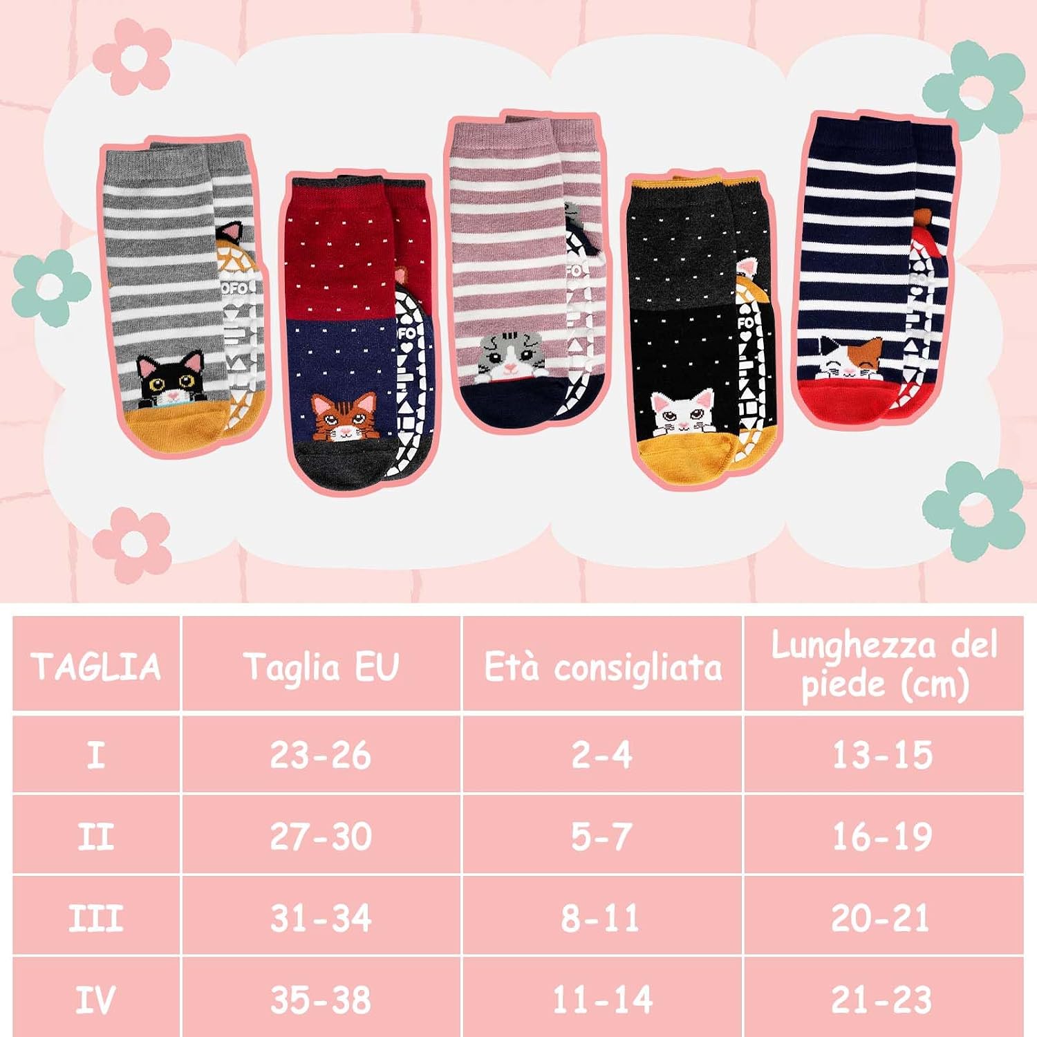 Detalle de ZFSOCK calze antiscivolo bambino in cotone, fantasia animali a righe (confezione da 5 paia)