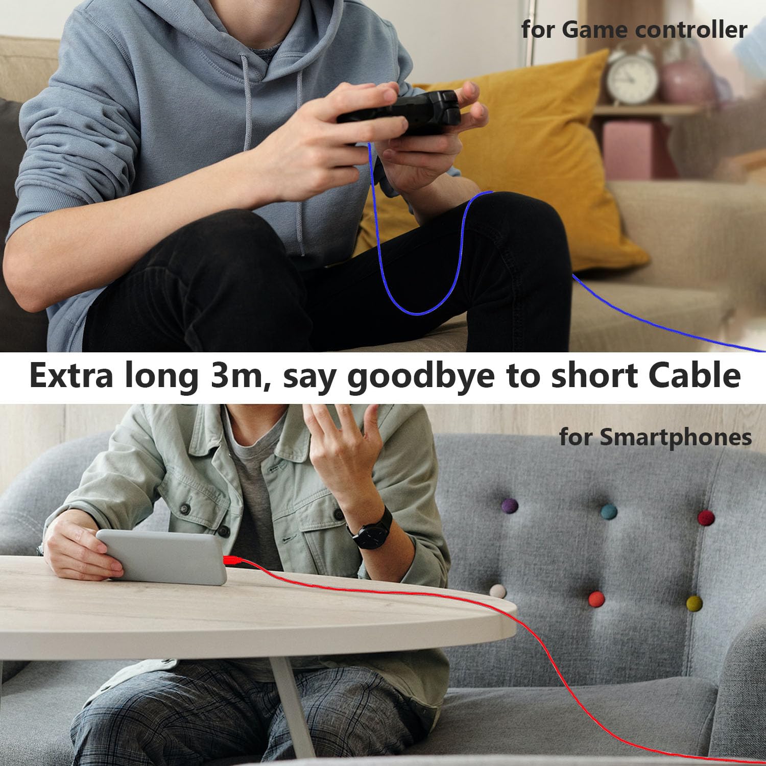 Detalle 2 de Txtcu Micro USB Cable 3m pack — braided charger