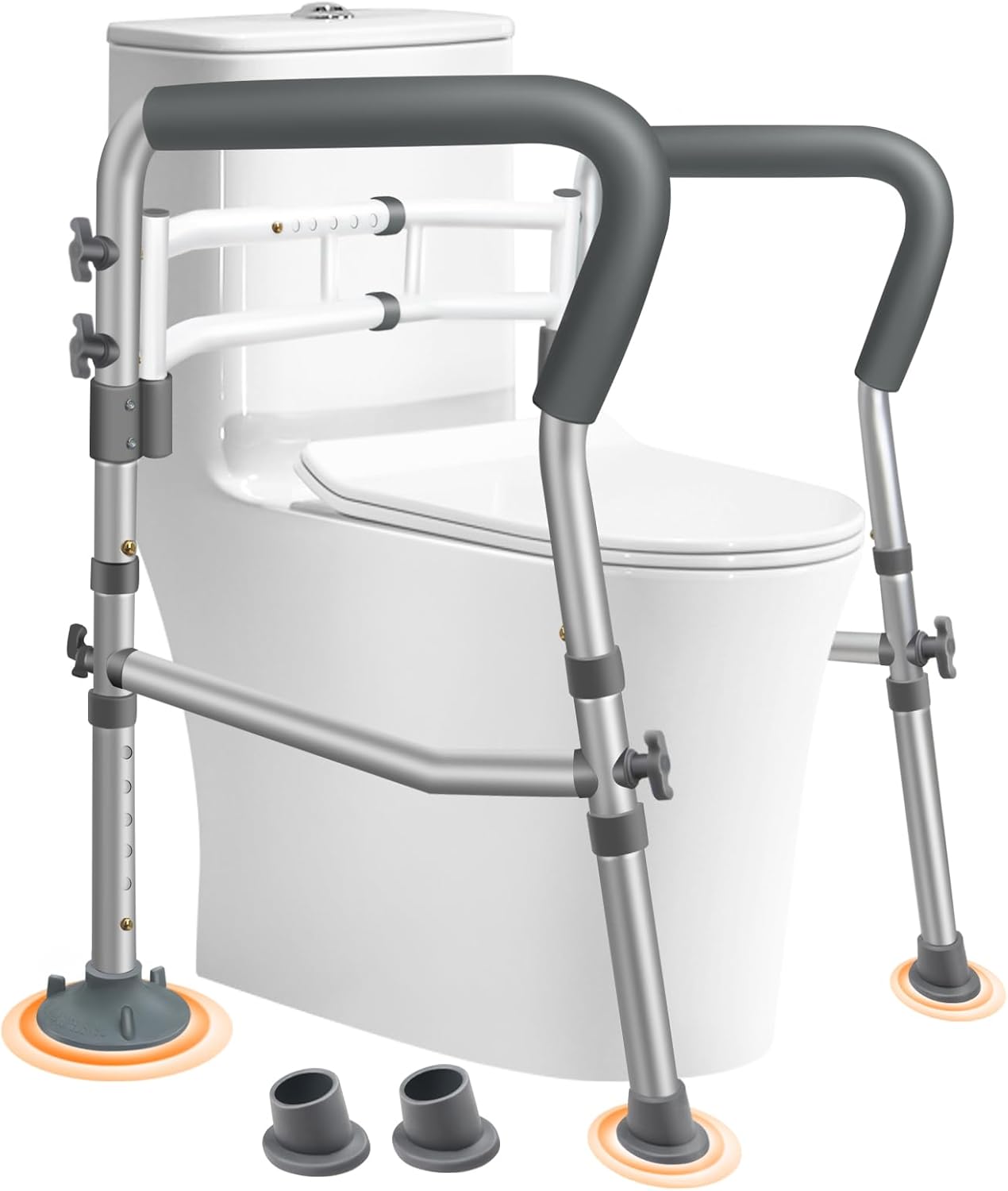 DePango Rails de sécurité réglables pour toilettes avec poignées au-dessus du siège (pour personnes âgées et handicapées)