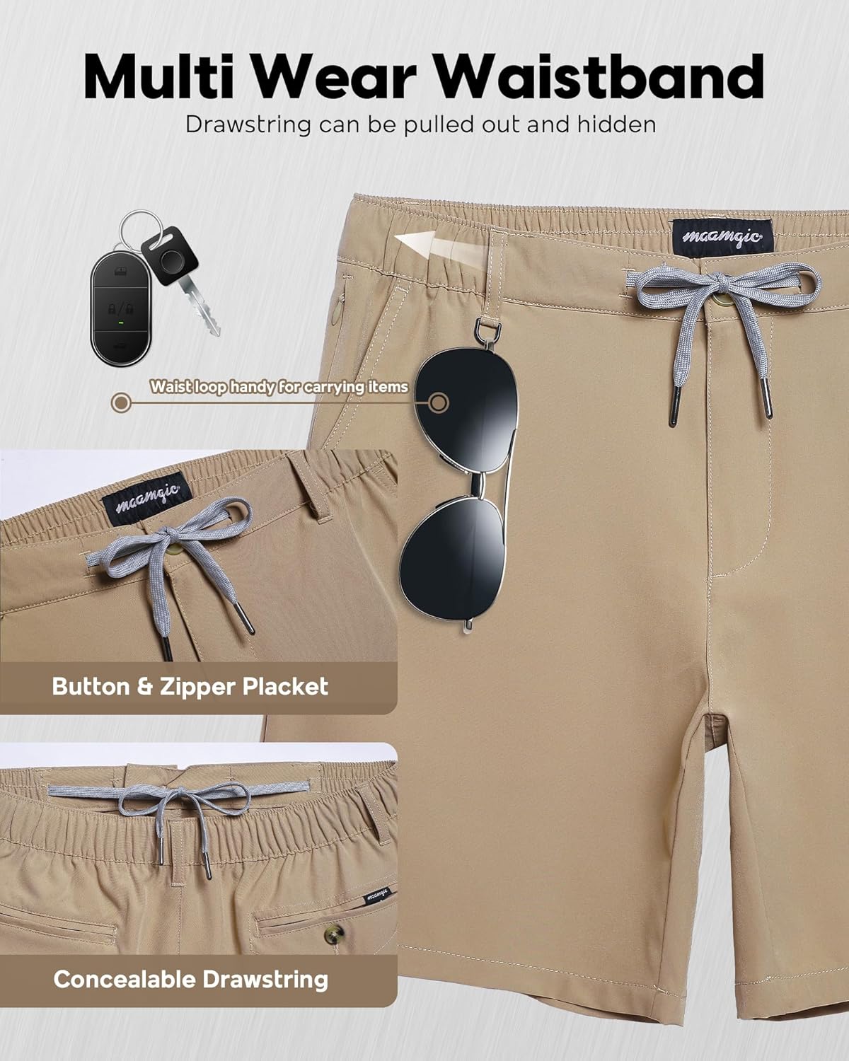 Thumbnail 4 de maamgic Men's 5/7 Inch Casual Classic Fit Shorts with Multi-Pocket Quick Dry