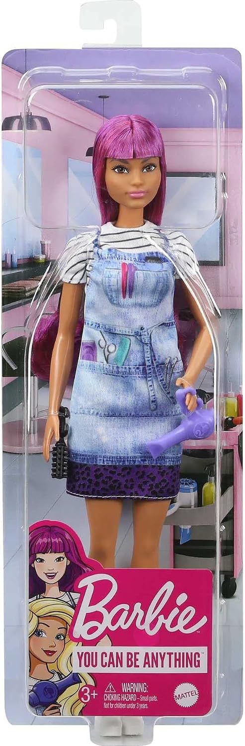 Detalle 1 de Barbie GTW36 Haartylistin-Puppe (ca. 30 cm) mit Zubehör – lila Haare, Geschenk für Kinder ab 3 Jahren
