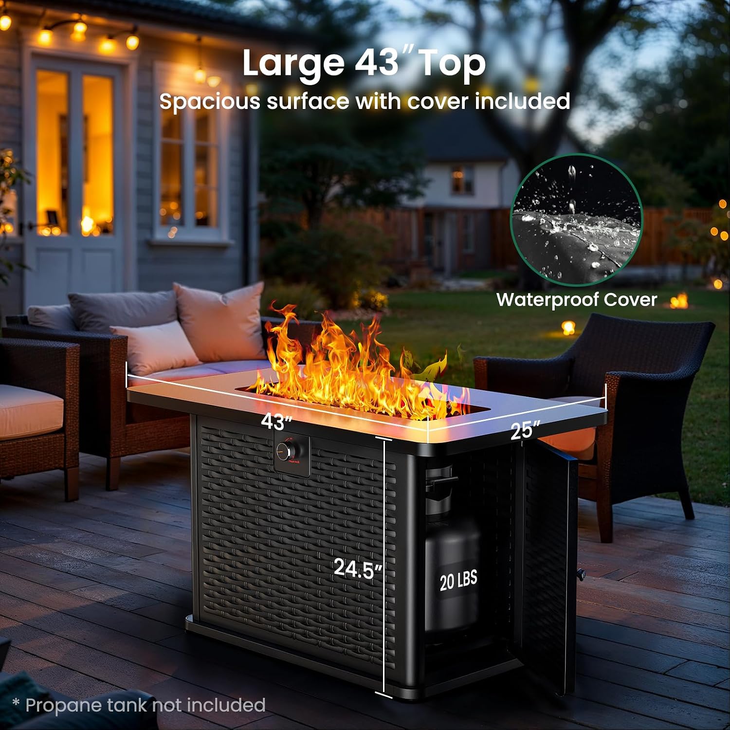 Detalle de Ciays CIFPT52B-43-US Rectangular Propane Fire Pit Table, 60,000 BTU