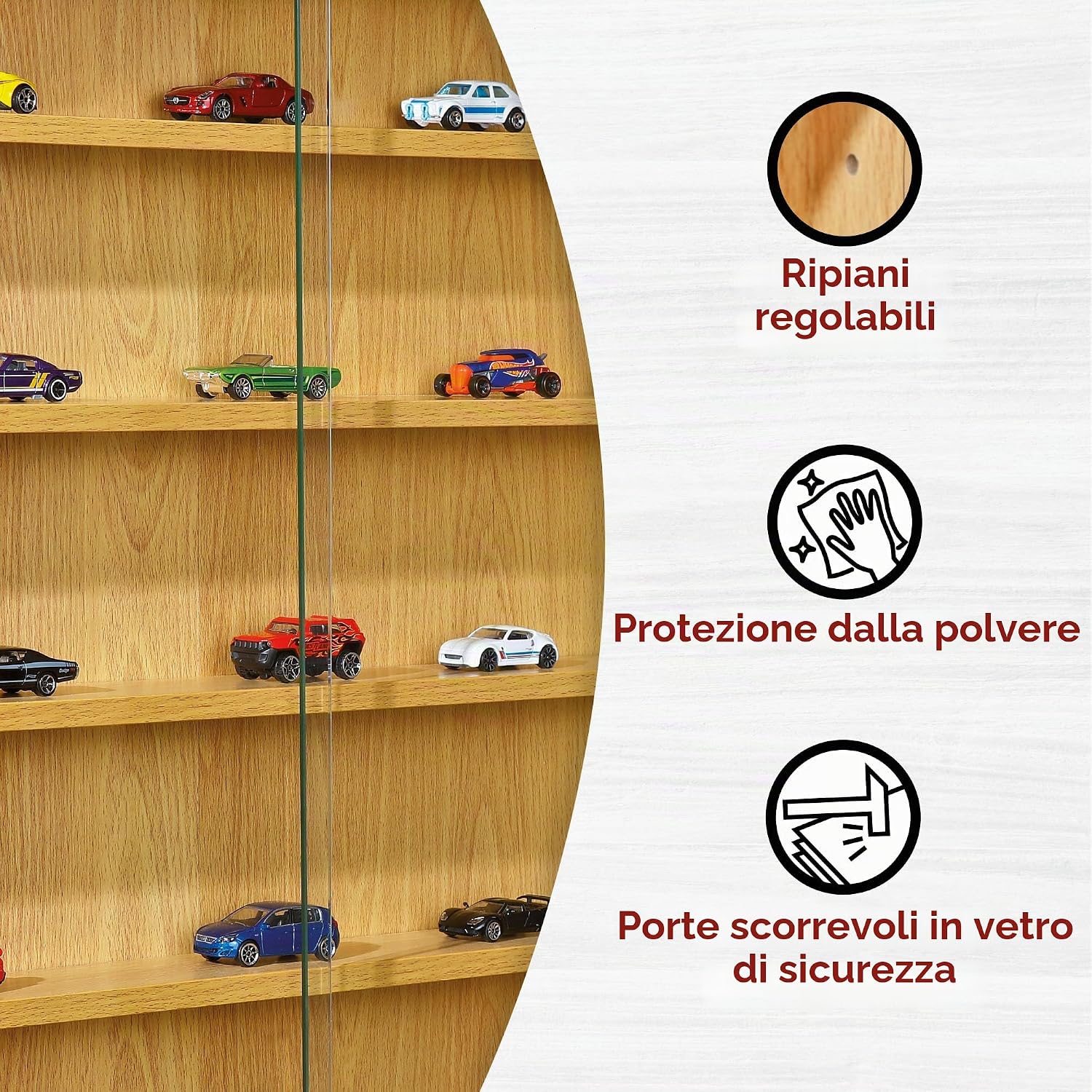 Thumbnail 4 de Inter Link Espositore da parete per oggetti da collezione – 4 ripiani, 5 scomparti, MDF decoro Faggio