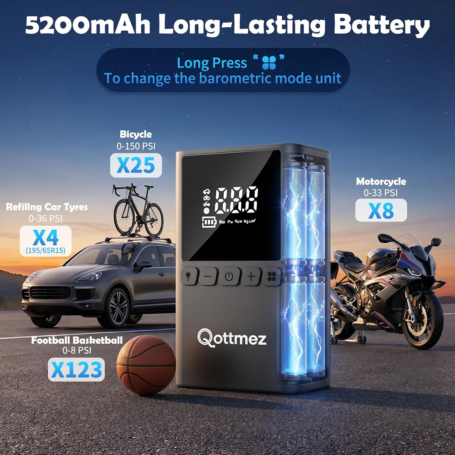 Thumbnail 3 de Upgraded 70L/min Car Tyre Inflator Air Compressor with 150 PSI Battery and LED Display