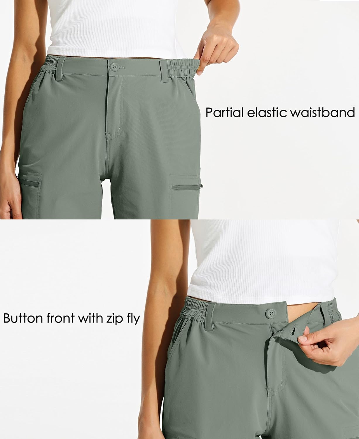 Detalle de WILLIT Damen Shorts Wanderhose – 10" Innennaht, 4‑Wege Stretch, UPF50 und vielseitig einsetzbare Outdoor-Shorts