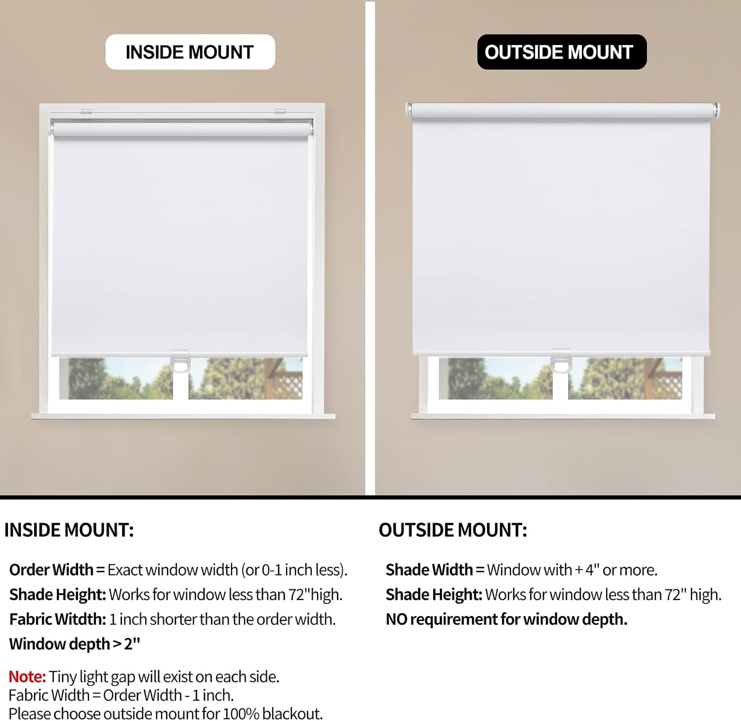 Detalle de Sunoff 100% Blackout Cordless Roller Shades (28" W x 72" H) for Windows & French Doors