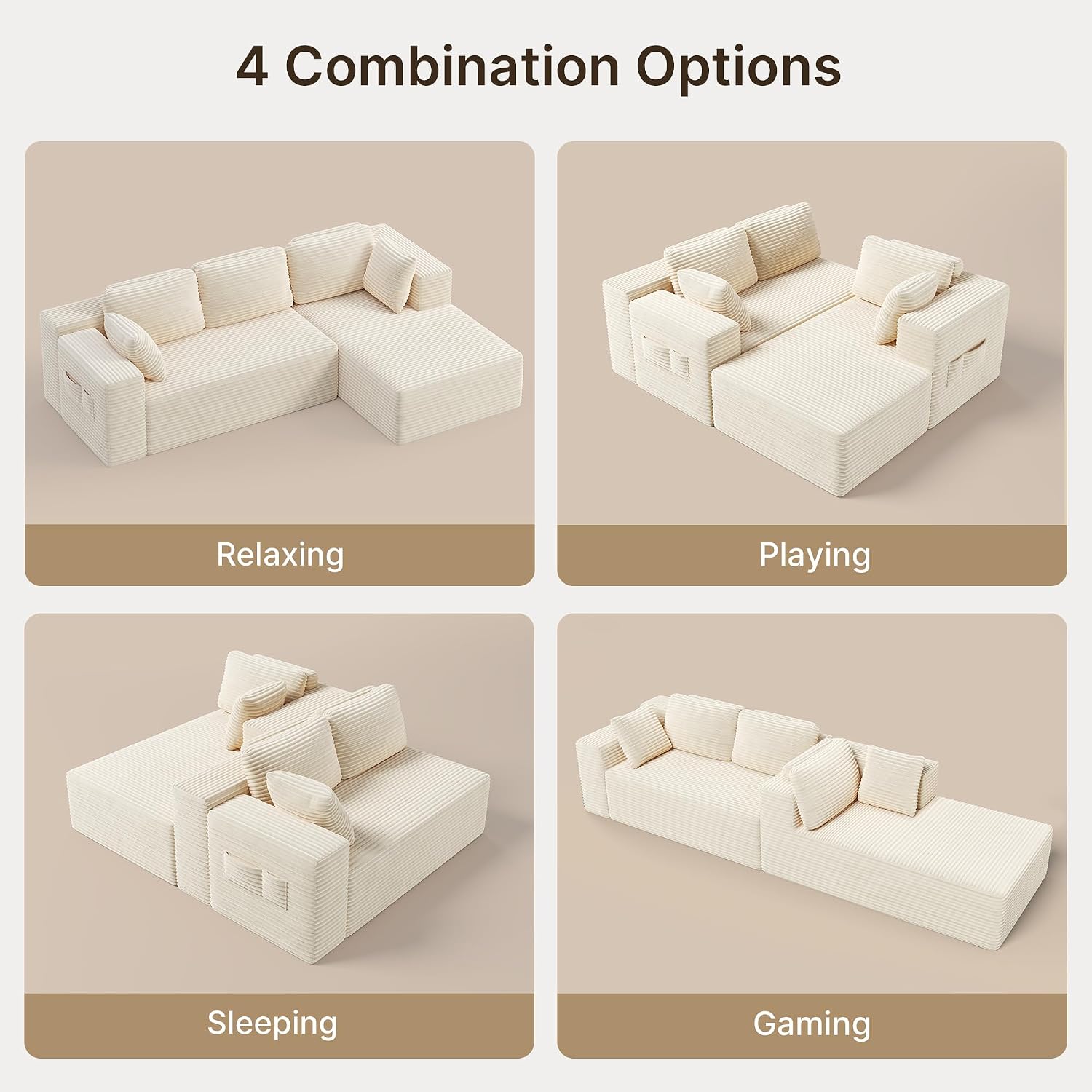 Detalle 2 de Xbro AR35 hoekzetel, 3-zits in L-vorm met chaise longue rechts, beige ribstof