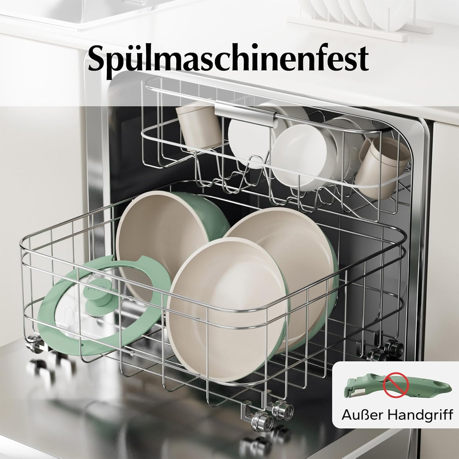 Detalle de Redchef Keramik Pfannenset mit abnehmbarem Griff, 5-teilig (PTFE-/PFAS-/PFOA-frei)