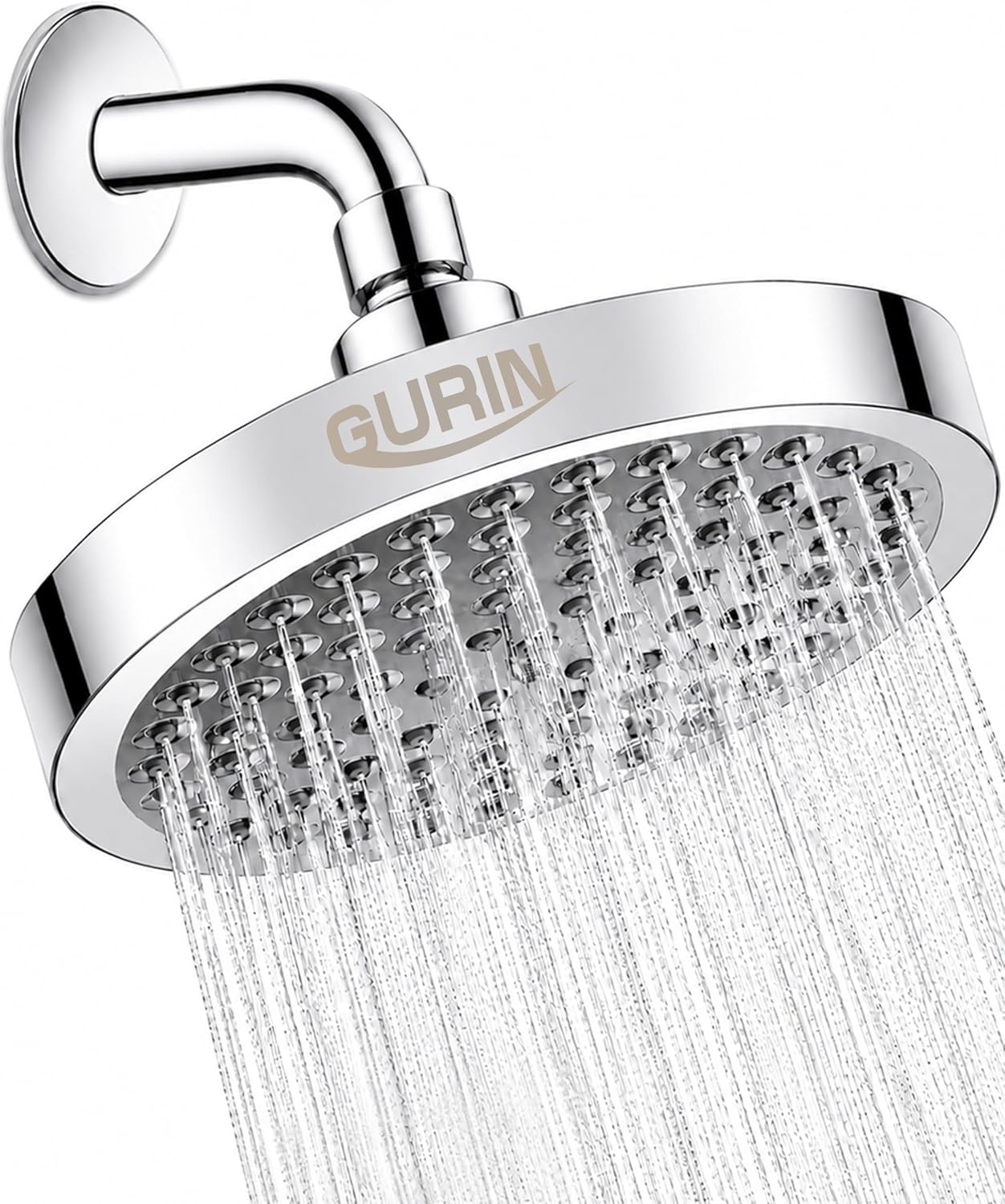 Detalle de GURIN Shower Head - Powerful High Pressure Rain Shower Head, 6-Inch Chrome with 90 Anti-Clog Nozzles