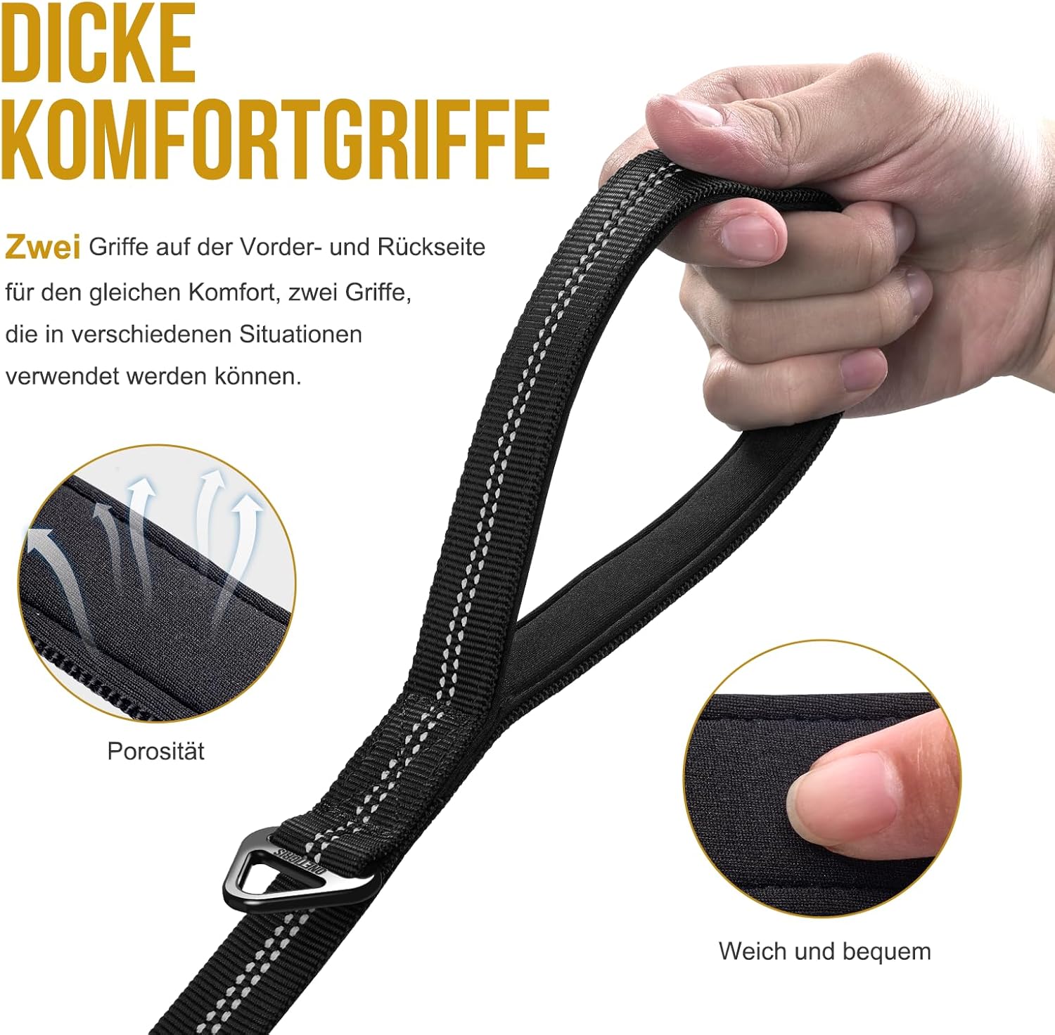 Thumbnail 3 de OneTigris Laisse pour chien 152–188 cm – design Bungee Jumping, clip en métal taillé tigre et deux rembourrages, nylon réfléchissant