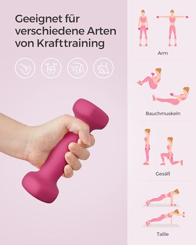Detalle de SONGMICS Kurzhantel-Set 2x1 kg SYL902P01 – Neopren, rosa, rutschfester Griff, Hexagon-Form
