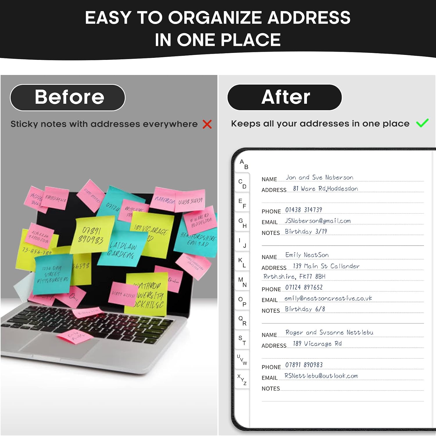 Detalle de Taja T003-AD-Black Address Book with A–Z Tabs, Large Print, Faux Leather
