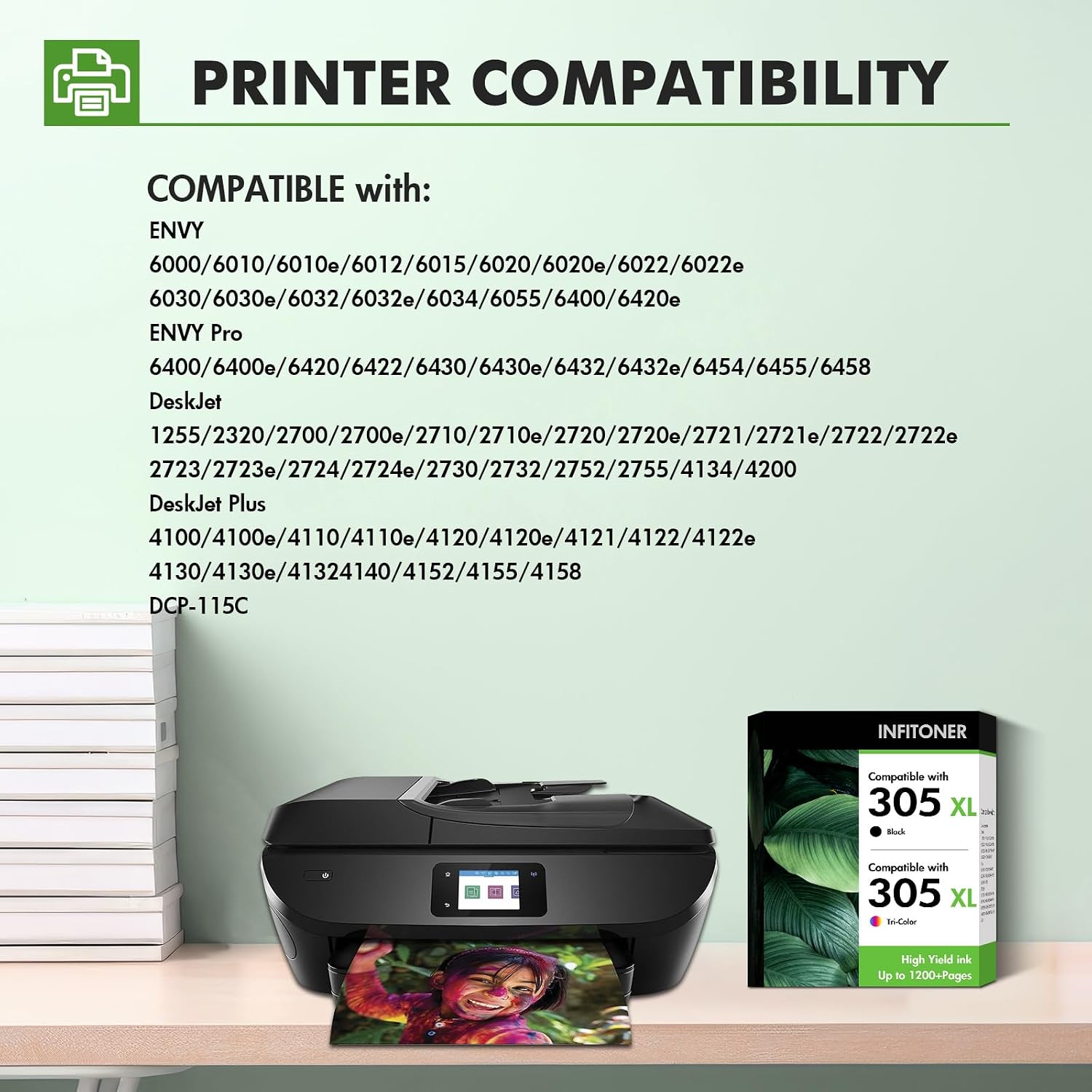Detalle 2 de INFITONER 305 XL Druckerpatronen für HP 305 – Schwarz + Farbe, kompatibel mit Envy/DeskJet/DeskJet Plus und 2820e/4220e/6000er Serien (Multipack)