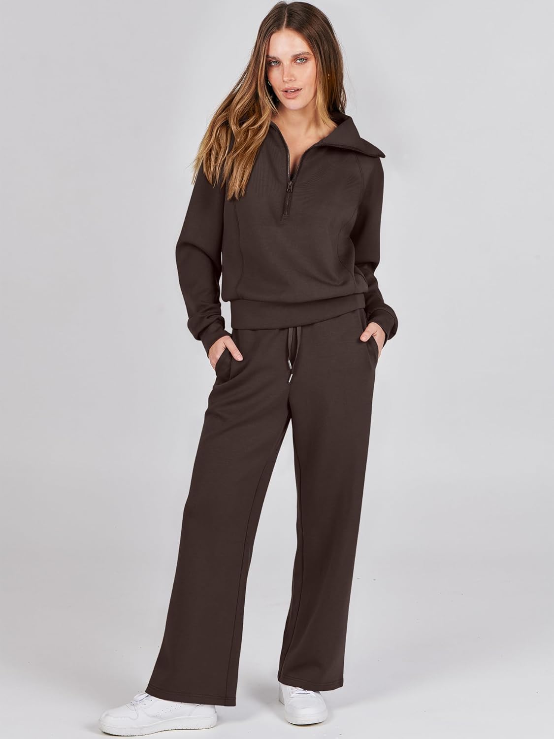 Thumbnail 1 de ANRABESS Two-Piece Autumn women's set: oversized half-zip top + wide-leg pants