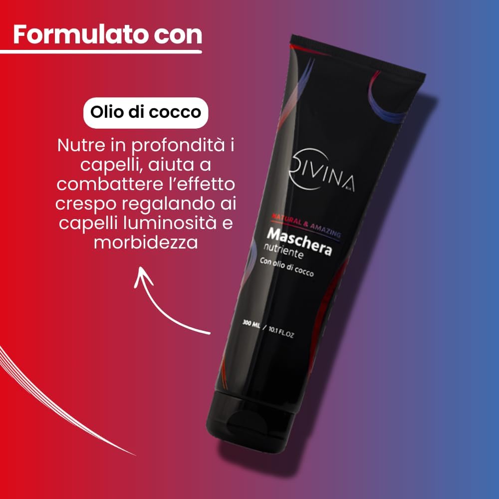 Detalle 2 de Maschera nutriente con olio di cocco per capelli mossi, ricci, super-ricci, afro Natural&Amazing di DIVINA BLK (300ml)
