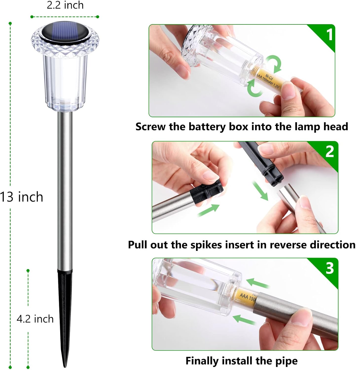 Detalle 1 de Gorrzai Solar Pathway Lights 10-Pack, 6000K Cool White, IP65