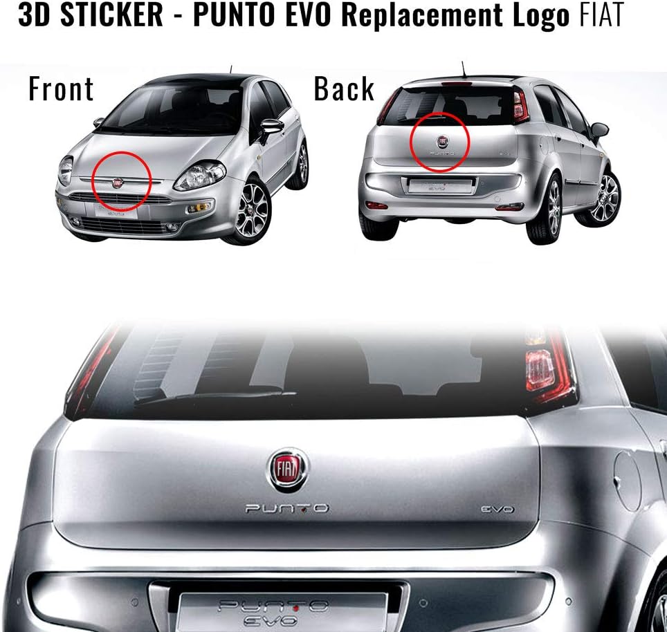Detalle 2 de Adesivo Fiat 3D ricambio logo anteriore e posteriore per Fiat Punto Evo (2 pezzi) 71 x 65 mm