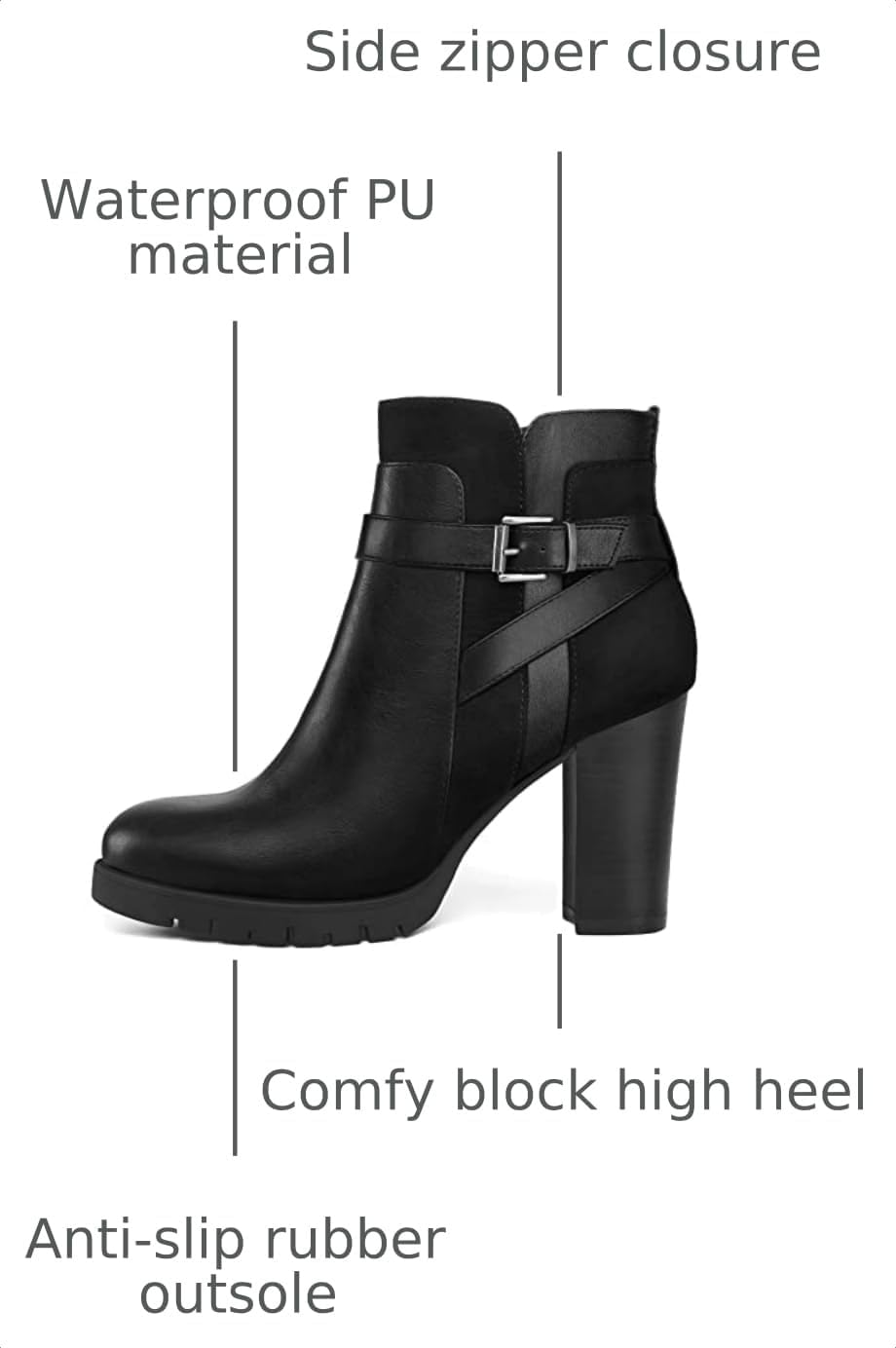 Detalle de mysoft Women's Ankle Boots with Side Zip, Wide Fit and 3.2-Inch Heel