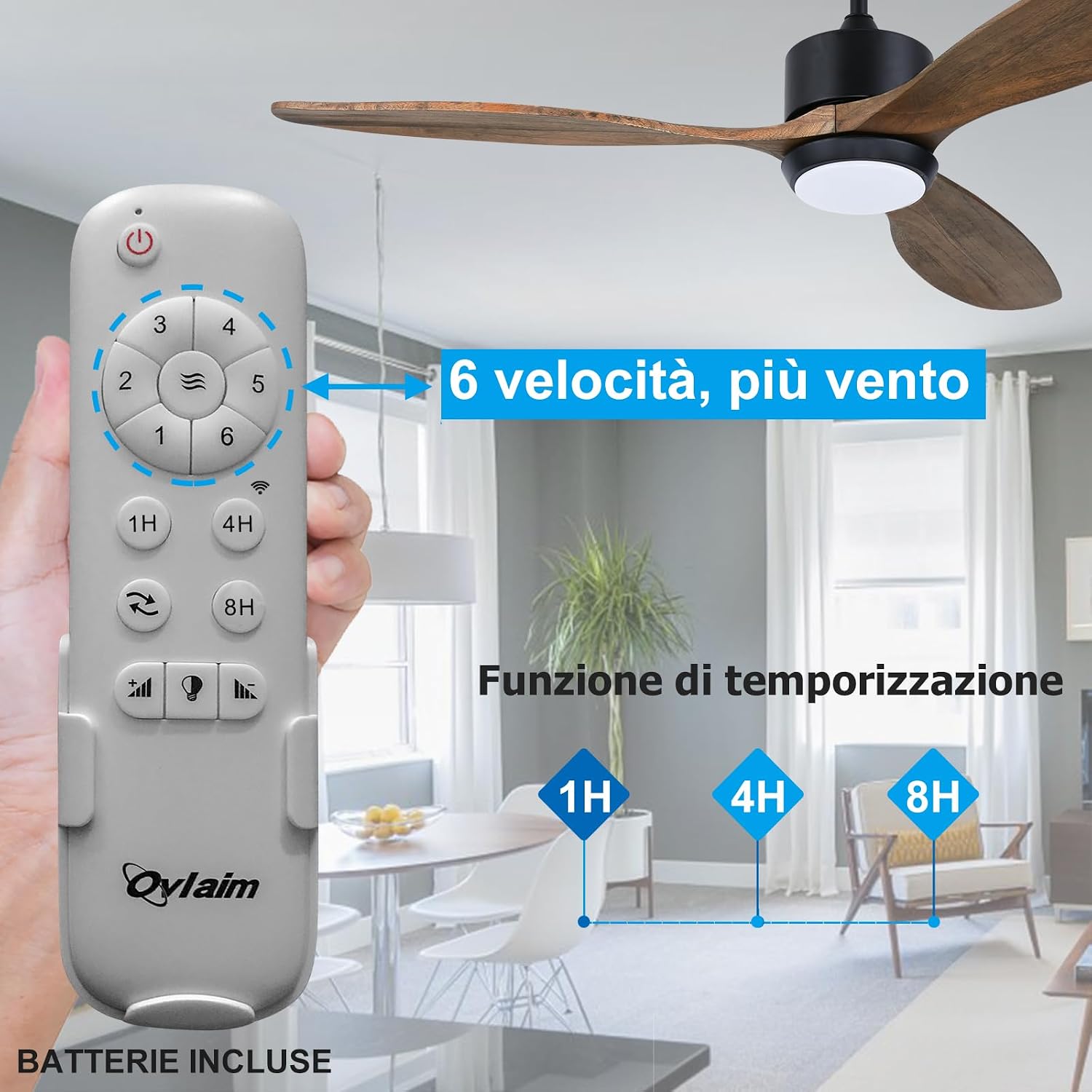 Detalle 2 de Ovlaim 132CM ventilatore a soffitto con luce