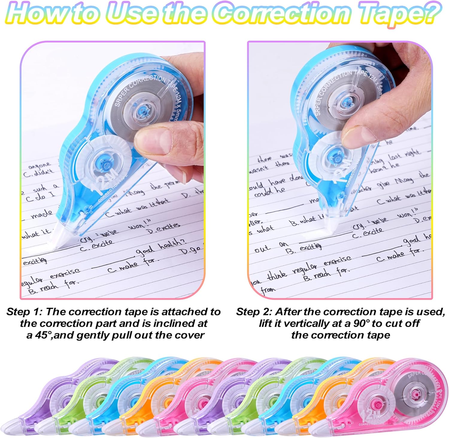 Thumbnail 3 de Jewan Bianchetto a Nastro 12 m x 5 mm — 10 pezzi, correttore a nastro con protezione per bambini e studenti