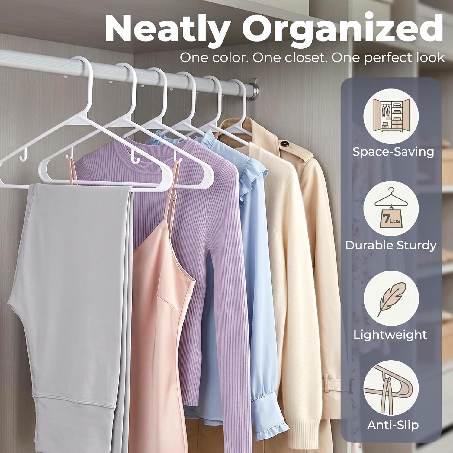 Detalle de HOUSE DAY White Plastic Hangers 50 Pack: Space-Saving, Durable Closet Organizers