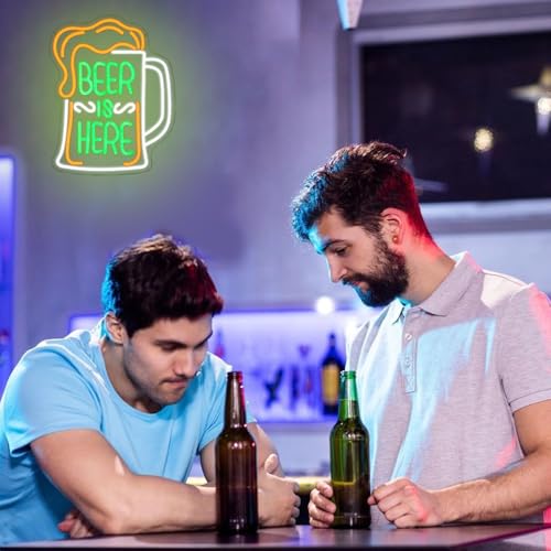 Detalle de LMSIGNLY Beer Is Here Neon Schild – LED-Neon Wanddekoration für Bar, Zuhause und Partys