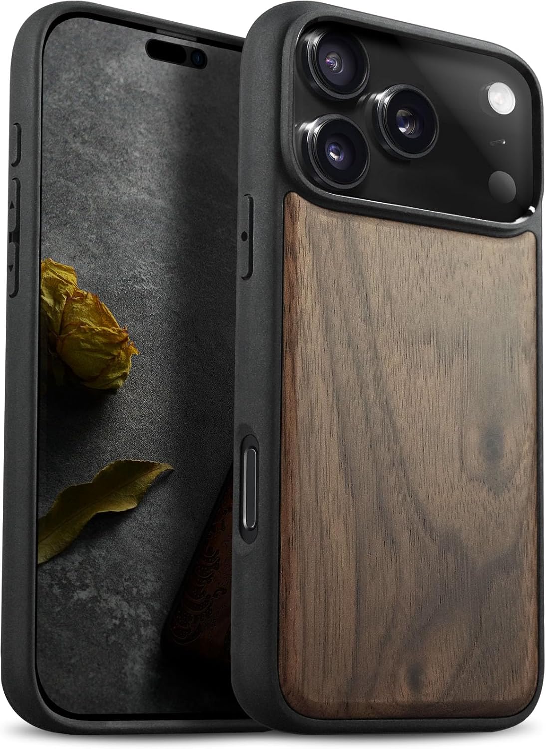 Detalle de Carveit Magnetic Wooden Case for iPhone 17 Pro Max (Walnut) — Laser-Engraved Wood + Soft TPU Shockproof Cover