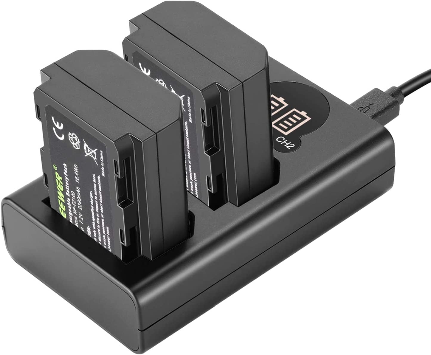 Detalle de Neewer NP-FZ100 2280mAh Replacement Battery and Charger with LCD (2-Pack) for Sony ZV-E1, FX3, A7 & more