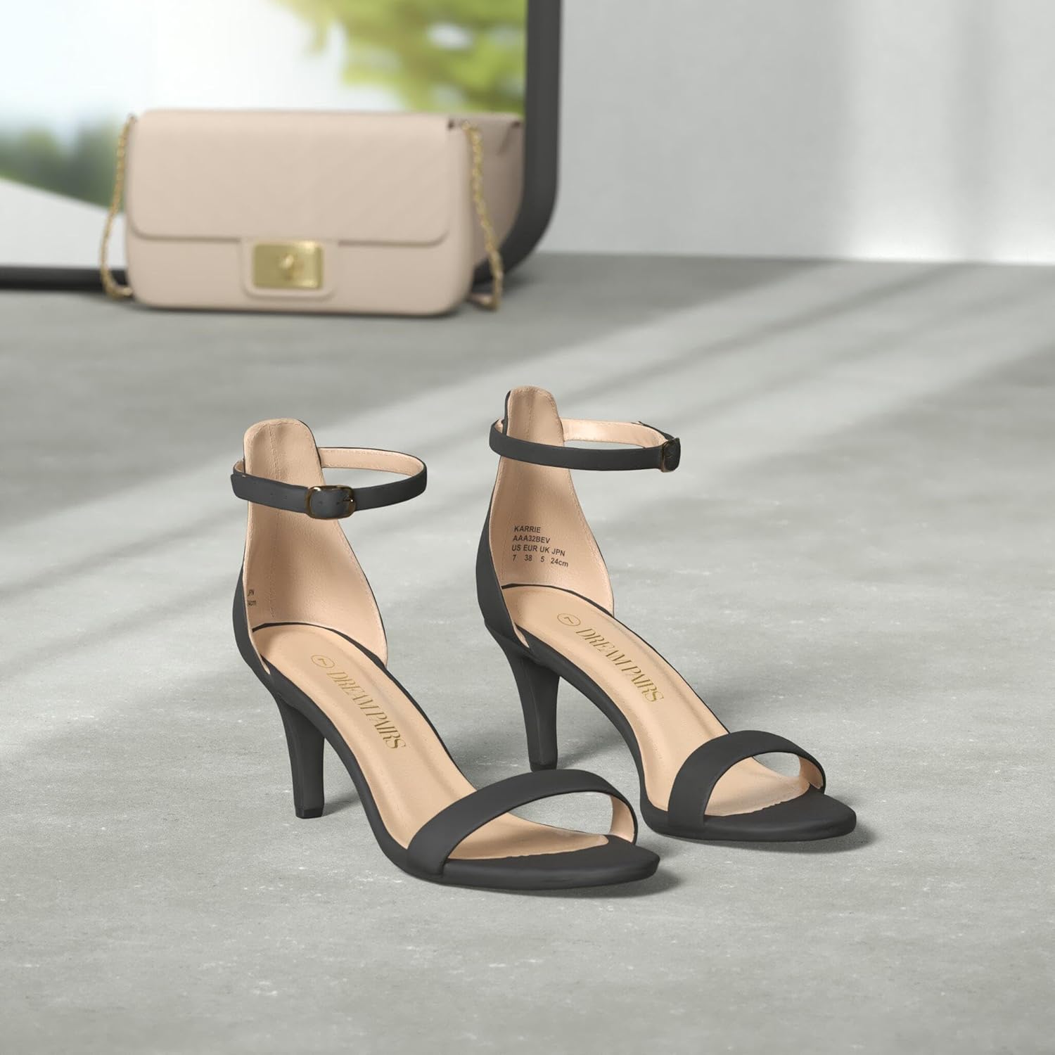 Detalle de DREAM PAIRS Women’s High Heels Flower Ankle Strap Stilettos (Round Open Toe)