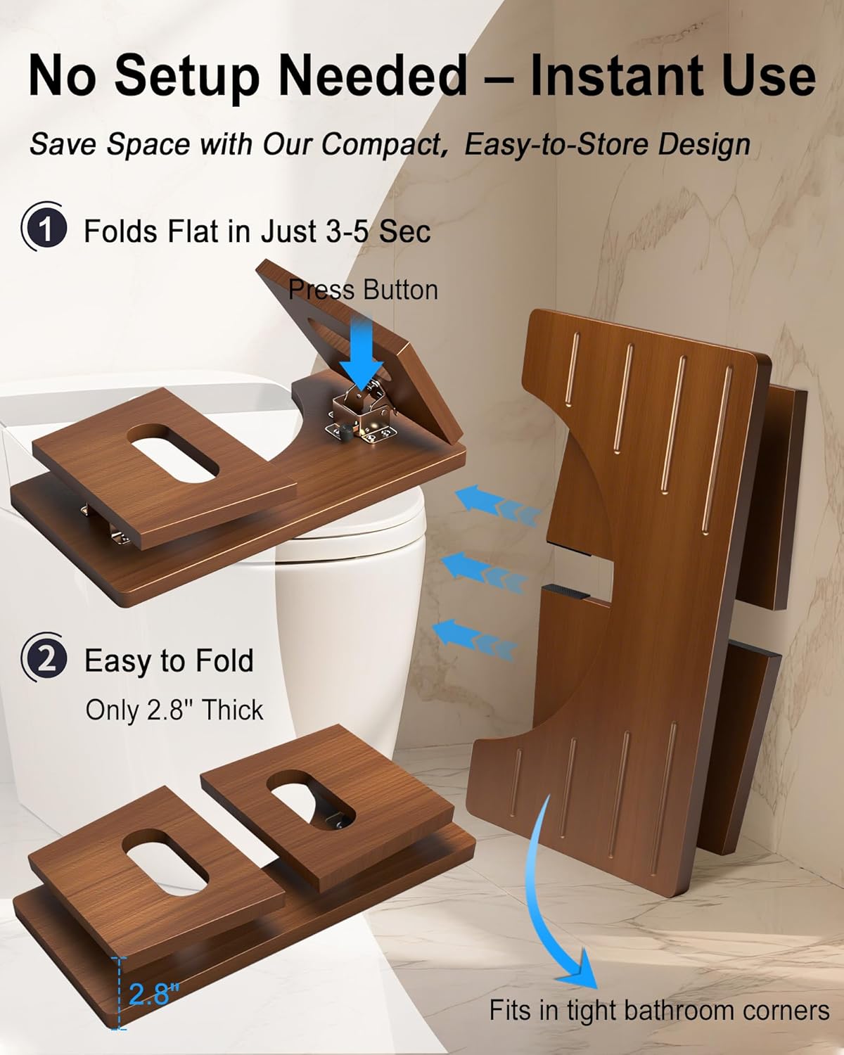Thumbnail 4 de Toilettenhocker Holz – Klappbarer WC-Hocker für Erwachsene, Braun (Bambus)