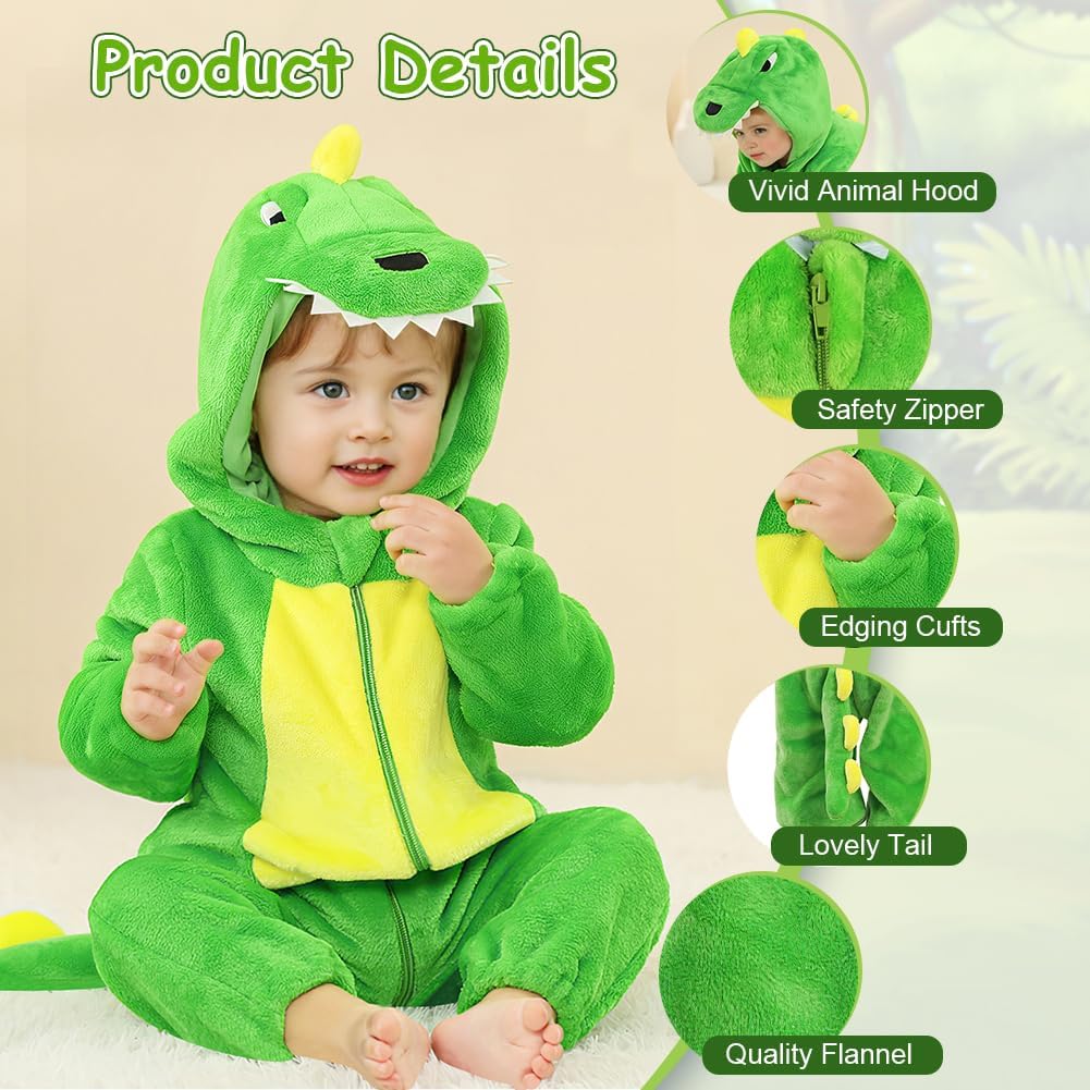 Thumbnail 3 de DiULi Combinaison dinosaure bébé en flanelle douce à capuche (pyjama & déguisement Halloween, Noël, anniversaire)