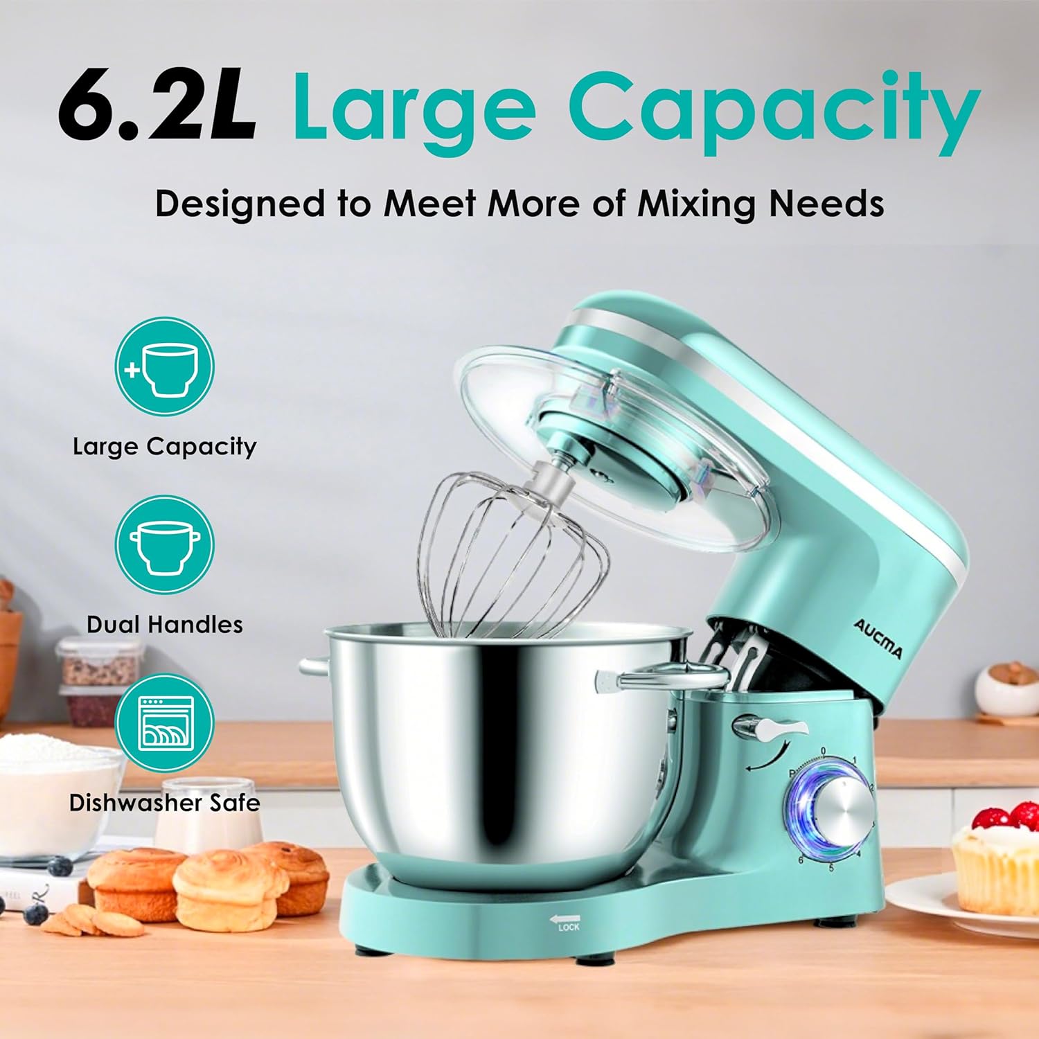 Thumbnail 1 de Aucma 6.2L stand mixer with 1400W motor