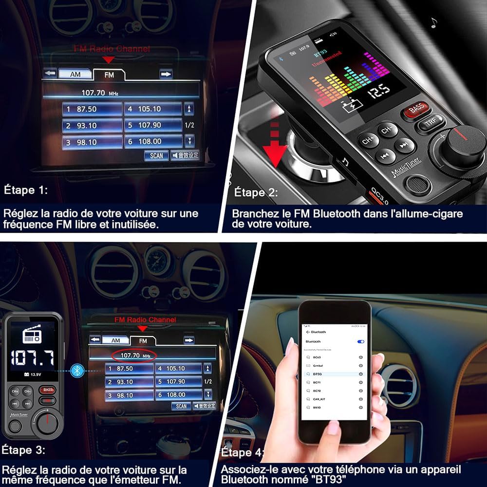 Detalle 2 de GizmoVine Transmetteur Bluetooth Voiture – Allume-cigare, USB QC3.0 et Écran couleur 4,5 cm