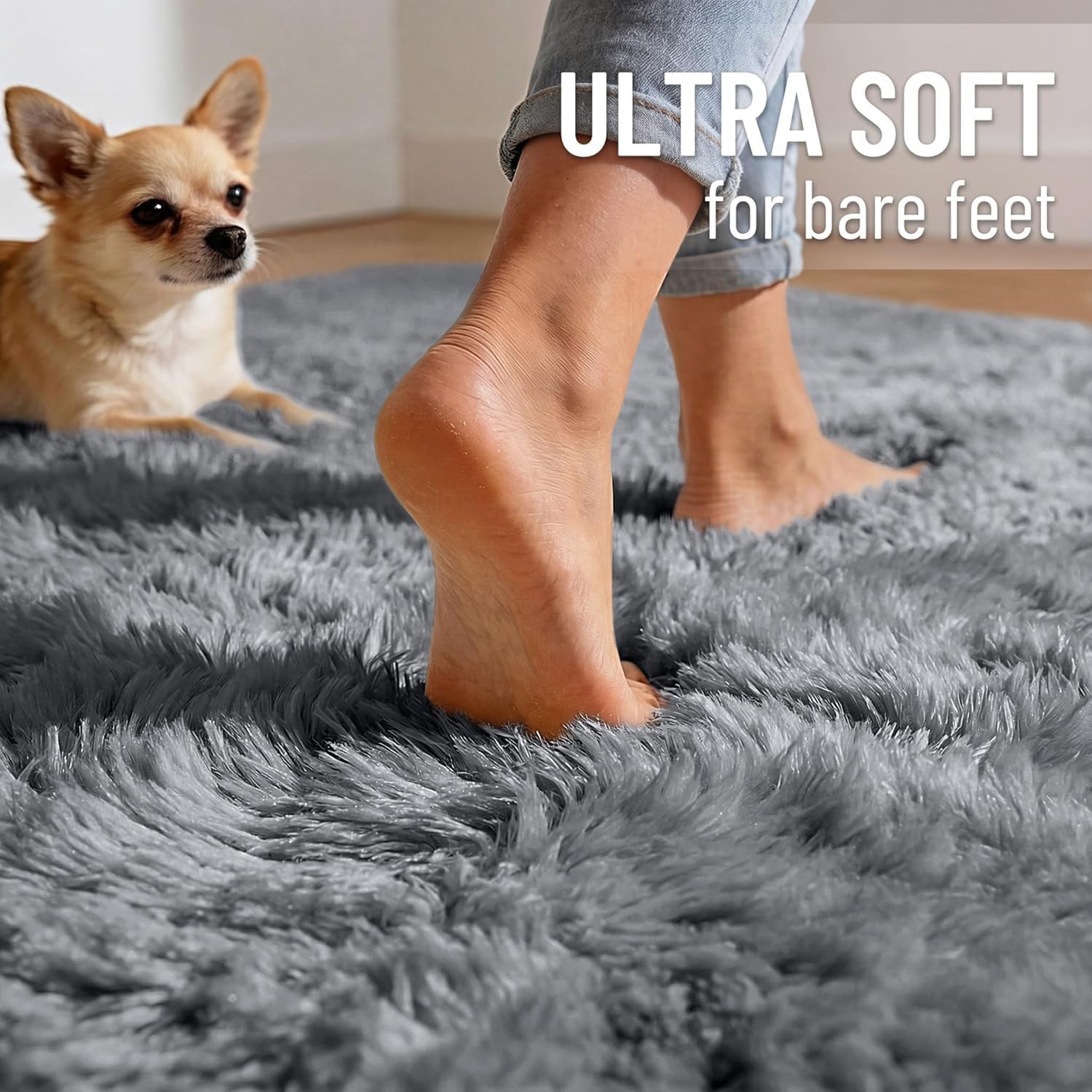 Detalle de smiry Fluffy High Pile Rug (120 x 160 cm) – anti-slip shaggy, machine washable, grey