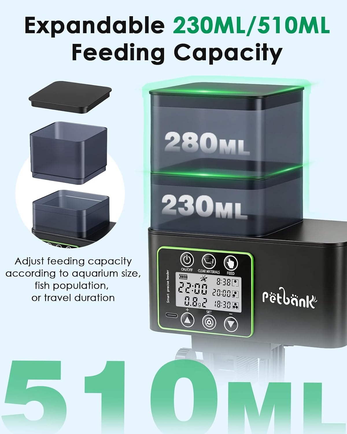 Detalle de Petbank Automatic Fish Feeder for Aquarium (230/510 ml) with Adjustable Timer and Precise Feeding