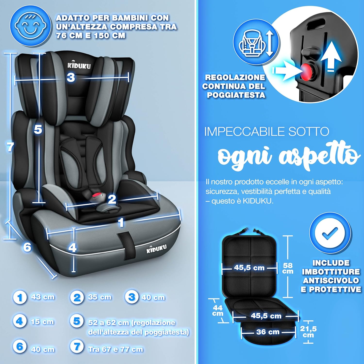 Thumbnail 4 de KIDUKU Seggiolino auto con coprisedile: crescita continua per bambini da 9 a 36 kg (Gruppo 1/2/3) – Nero-Grigio